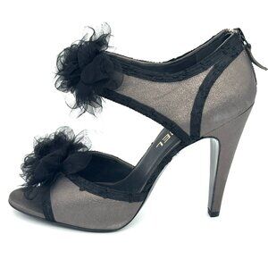 CHANEL 10A Tulle Camellia Flower Open Toe D'Orsay Shoes Heels Pumps